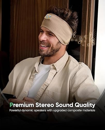 Perytong Bluetooth 5.4 Sleep Headphones Headband – Wireless Music Eye Mask with HD Stereo Speakers for Sleeping, Sports & Travel