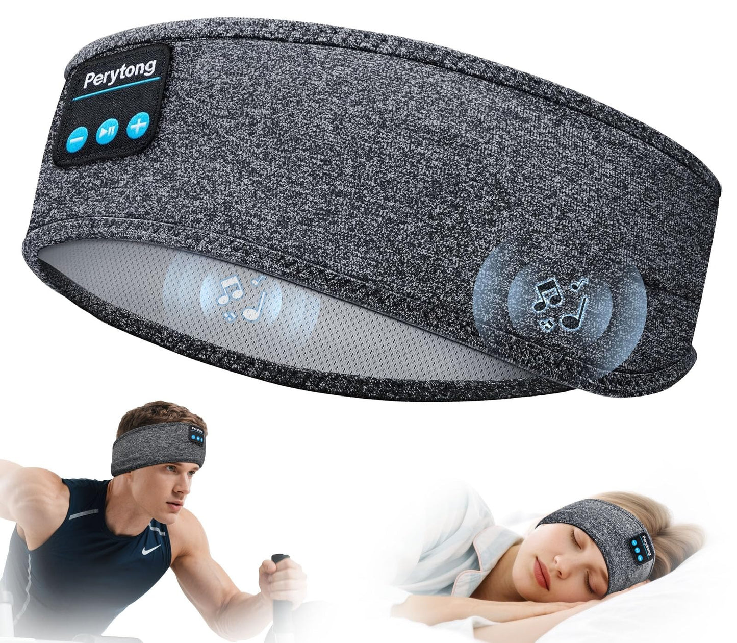 Perytong Bluetooth 5.4 Sleep Headphones Headband – Wireless Music Eye Mask with HD Stereo Speakers for Sleeping, Sports & Travel