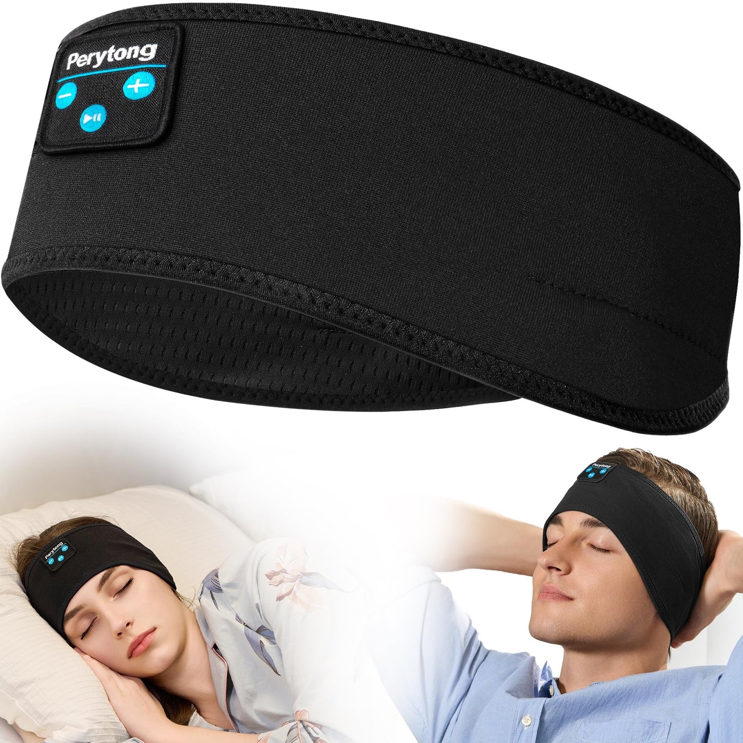 Perytong Bluetooth 5.4 Sleep Headphones Headband – Wireless Music Eye Mask with HD Stereo Speakers for Sleeping, Sports & Travel