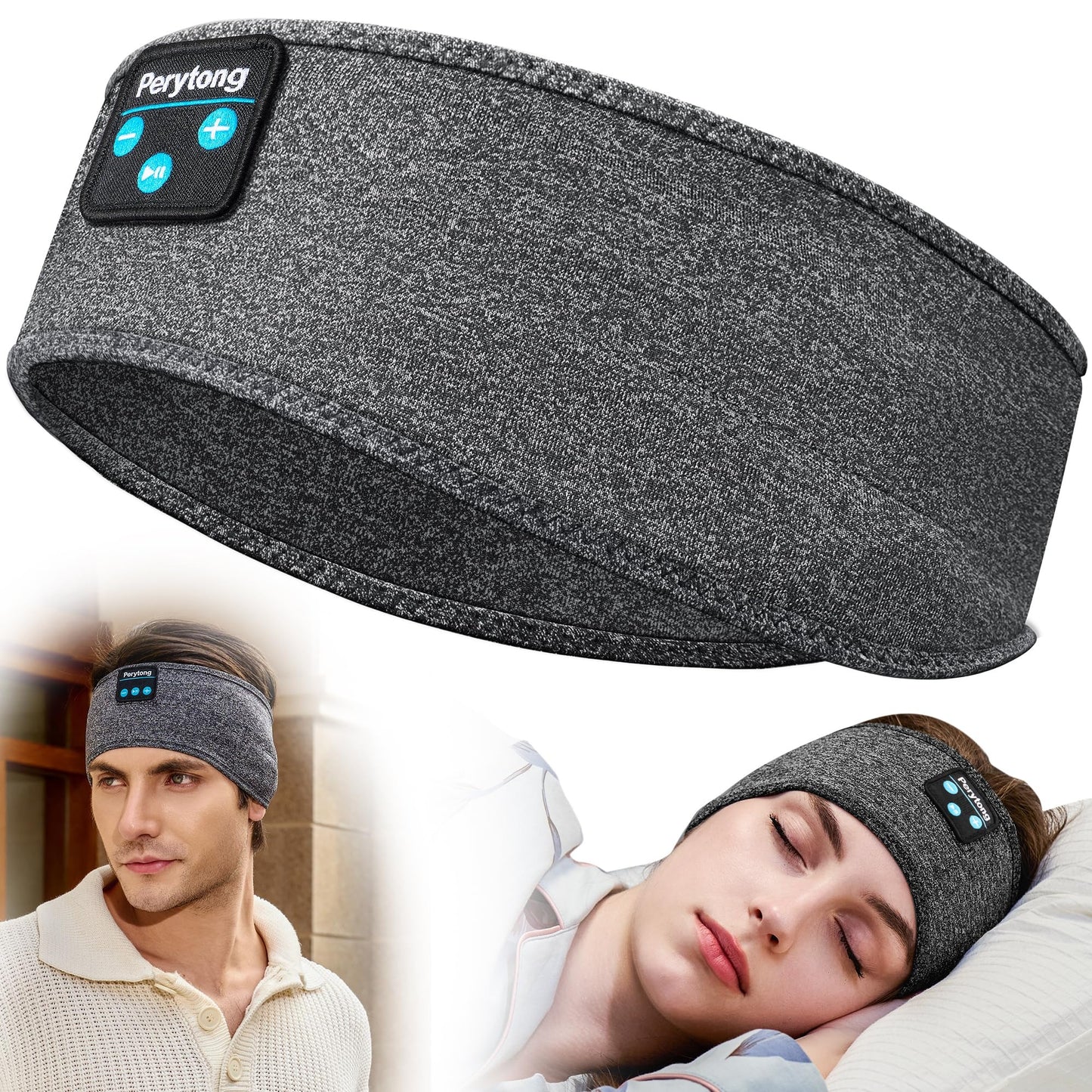 Perytong Bluetooth 5.4 Sleep Headphones Headband – Wireless Music Eye Mask with HD Stereo Speakers for Sleeping, Sports & Travel